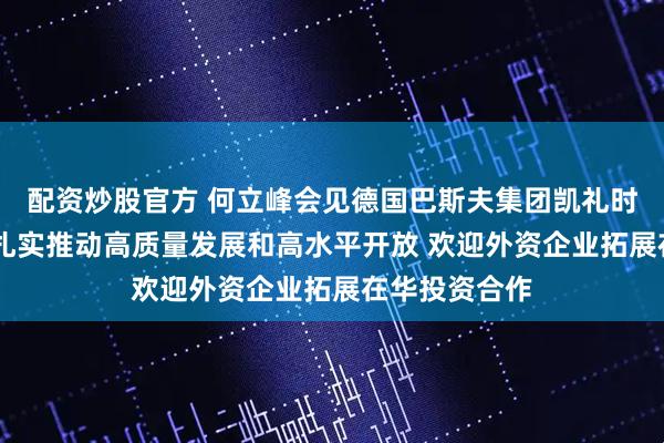 配资炒股官方 何立峰会见德国巴斯夫集团凯礼时指出 中国正扎实推动高质量发展和高水平开放 欢迎外资企业拓展在华投资合作
